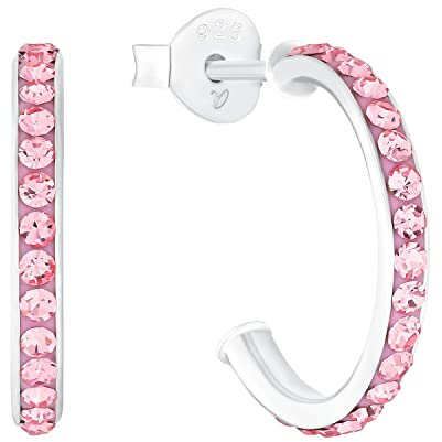 Amor Creolen 925 Sterling Silber Mädchen Kinder Ohrschmuck, mit Kristallglas, 1,2 cm, Silber, Kommt in Schmuck Geschenk Box,
