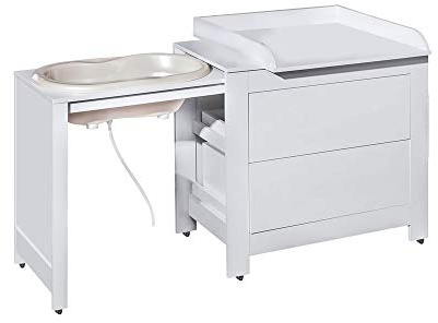 ATB Kindermobel 3in1 Weiße Wickelkommode mit Badewanne und Schlauch | Umwandlung in eine Kommode