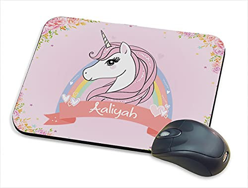 Personalised Floral Unicorn Magically Stars ANY NAME Funny Kids Birthday Gift Mouse Pad PC Computer Mat Desk Mat Work-Desk-Office/Daily use Computer Accessories.