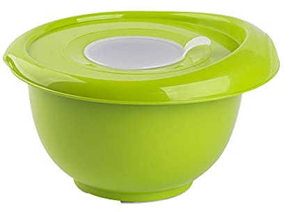 Gariella 1x grün Back-/Rührschüssel mit zweigeteiltem Deckel Quirltopf Salatschüssel rutschfest Silikonfüße Einhandgriff Ausgießer Kunststoff