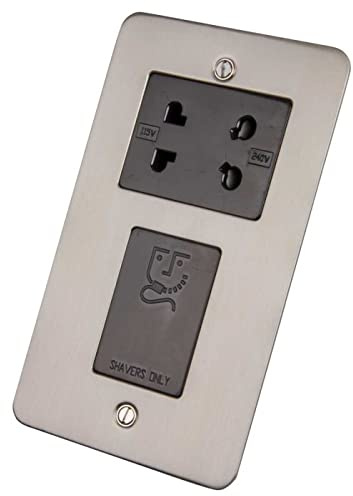 Polished Chrome Shaver Socket Outlet 2 Gang Dual Voltage 115V/230V
