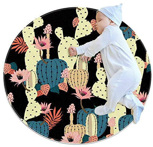 Kleiner Teppich für Badezimmer, schwarzer Kaktus, rutschfest, für Sofa, Schlafzimmer, Kinderzimmer, Dekoration, rund, 1 m Durchmesser