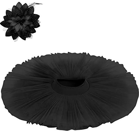 Damen Professioneller Ballett Tutu Rock Mädchen Schwan 7 lagiger Tüll Ballettrock mit Höschen Harte Organdy Platte Performance Gymnastikrock mit Haarklammer Erwachsene Tanzkleidung Schwarz M