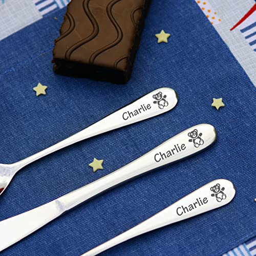 Personalised Engraved Childrens Cutlery Set Christening Birthday Kids Gift Idea (TEDDY BEAR)
