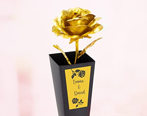 Made in Gift 24 Carat Gold Plated Large Eternal Rose with Gift Box in Cucurucho Personalized with Text and Flowers or Photo as Original Gift for Couples, Valentine's Day, Mother's Day (Text)