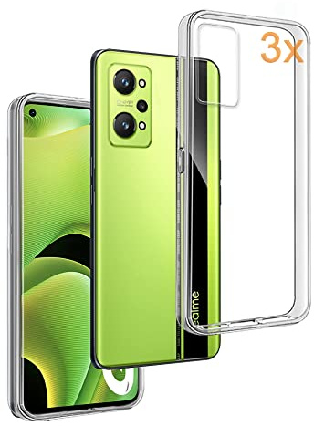 REY Pack 3X Transparent Silikonhülle TPU für REALME GT NEO 2 5G - REALME Q5 PRO - REALME 9 4G - GT NEO 3T - REALME GT 2, Handyhülle Premium Kratzfest TPU Durchsichtige Schutzhülle, Ultradünne 0,33 mm