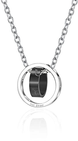 Skcess Kette Damen, Mädchen Kette Silber Die Schöne Und Das Biest Edelstahl Kette Frauen Halskette mit Anhänger Länge 60+5cm