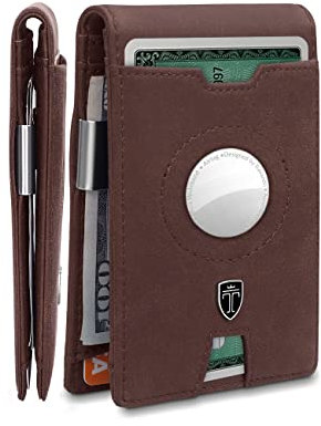 TRAVANDO AirTag* Portefeuille pour Homme avec Pince à Billets, Porte-Cartes, Blocage RFID, Cadeau à Deux Volets, Marron Vintage, Marron