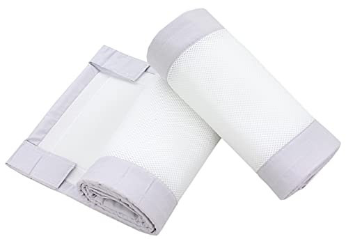 TupTam Gitterstäbe Schutz Netz Babybett Nestchen 3D Mesh 2 Pack, Farbe: Weiß/Grau, Größe: ca. 128 x 30 cm (für Babybett 140x70)