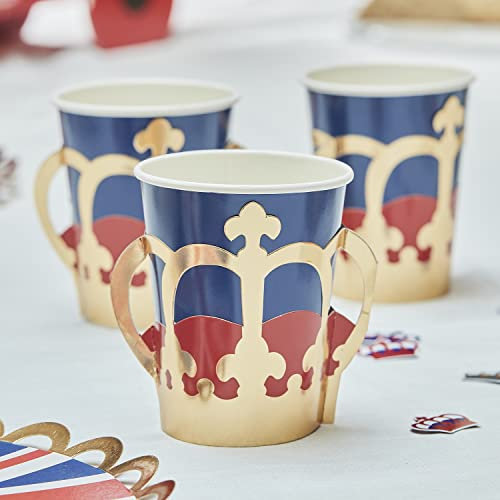 Ginger Ray Union Jack Coronation Party Paper Cups-8 Pack