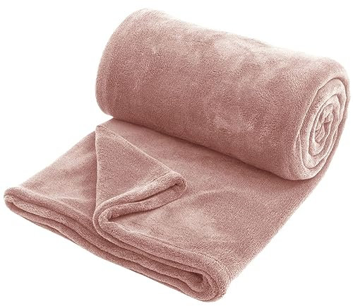 Hafaa Fleece Blanket Queen Size Fluffy Throws for Sofas Large - Warm 400 GSM Soft Cosy Bed Throw Blankets for Adults, Pink, 220x240cm