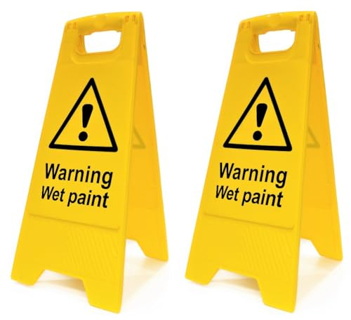 Wet Paint A-Board Floor Sign - Pack of 2 | Double-Sided Warning Safety Sign | Highly Visible Yellow Folding Floor Stand | Ideal for Shops, Offices, Schools & Public Areas