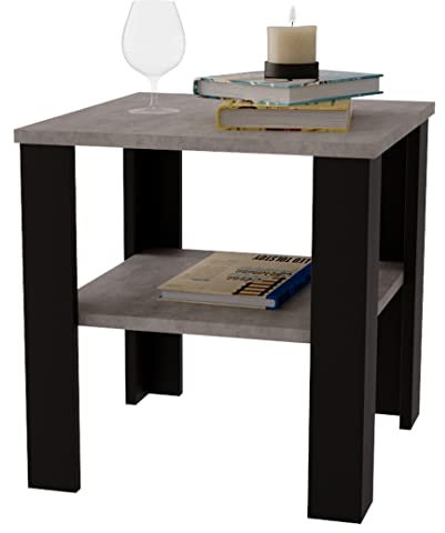 AKKE Lara Couchtisch für Wohnzimmer Beistelltisch Wohnzimmertisch Modern Quadratisch Sofatisch Kaffeetisch Deko Möbel für Wohnzimmer Wohnzimmertische Couchtische Beton Schwarze Beine 53x47x53cm