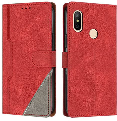 Radoo Cover per Xiaomi Mi 6X / Mi A2, Custodia in PU Pelle Portafoglio Flip Chiusura Magnetica Antiurto Funzione Scomparti, con Slot Schede Supporto Pieghevole per Xiaomi Mi 6X / Mi A2 (Rosso)