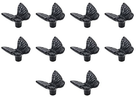 Wealrit 10 Stück schwarze Schmetterlings-Schrankknöpfe, dekorative Metall-Schubladenknöpfe, Möbelknöpfe, Kommodengriffe, Hardware mit Schrauben