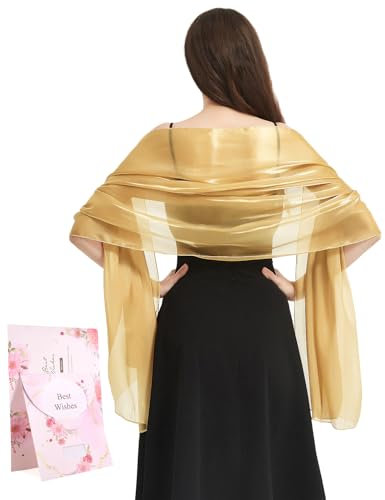 Niwicee Stola Damen Festlich Schal Stola Für Abendkleid Funkelnde Metallische Tücher Abendparty Kleider Hochzeit Brautjungfer Frühling Sommer Brautkleider Pashmina Schals-Gold