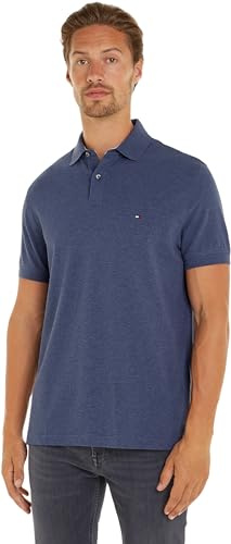 Tommy Hilfiger Polo de manga corta Hombre 1985 Regular Fit, Azul (Denim Heather), XS