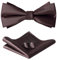 HOULIFE Fliege Herren Set - Verstellbare Fliege aus Satin Polyester Vorgebunden Fliege, einfarbige Einstecktuch, Manschettenknöpfe Set für Bräutigam Hochzeit formal mit Geschenkbox, Braun