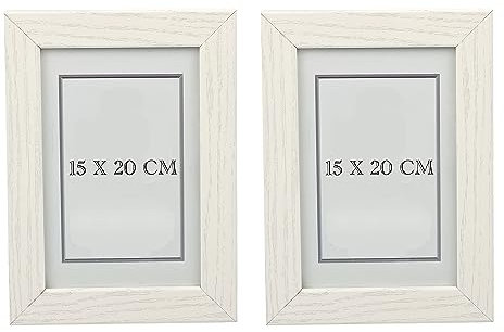 Marco de Fotos Elegante, 15 x 20 cm, Blanco, Fabricado en Madera con Panel de Cristal, Perfecta para Resaltar Tus Recuerdos y Añadir un Toque de Estilo a Tu Decoración del Hogar (Juego de 2)