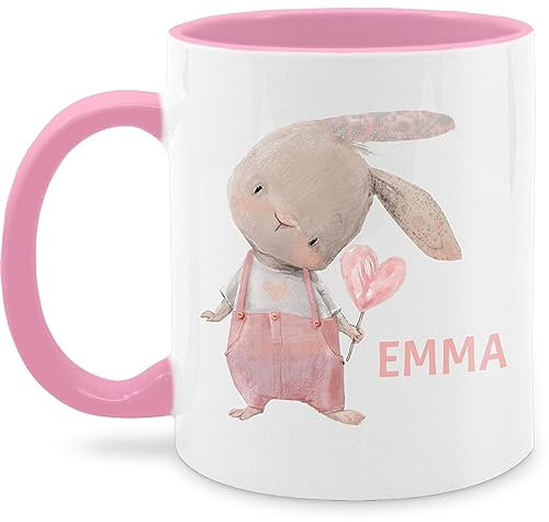 Tasse Tassen 325ml - Süßer Hase Mädchen mit Name personalisiert I Häschen I Rabbit I Langohr I Süße Hasen - 325 ml - Rosa - osterbecher personalisierte kinder hasenmotiv emma kindertasse