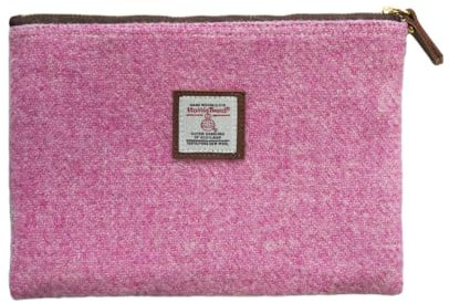Harris Tweed Münzgeldbörse, handgefertigt, Lippenstift-Tasche, Vintage, britisch, tragbar, Kreditkarte, Ausweis, Geldbörse mit YKK-Reißverschluss für Damen und Herren, Pink, Large, Art Plaid