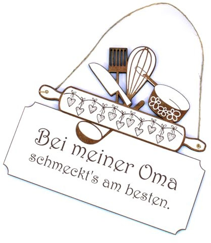 Schild Bei meiner Oma schmeckt's am besten - Küche Türschild Kochen Deko Vintage Dekoschild Türdeko Küchendeko - 20 x 18 cm