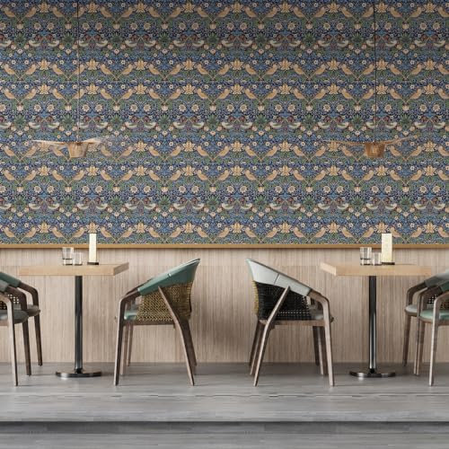 Fchen art William Morris Vintage Floral Peel and Stick Wallpaper William Morris Style Plants Birds and Butterflies Vintage Wallpaper Self Adhesive Wallpaper Coverage Wall Art Poster for Room, Office