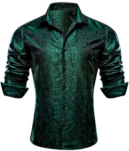 YOHOWA Men's Silk Shirt Button Down Paisley Flower Dress Shirts Formal Casual Work Relaxed Fit Long Sleeve
