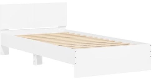 vidaXL Bettgestell, Bettrahmen mit Lattenrost, Bett Gästebett mit Kopfteil, Einzelbett Schlafzimmerbett Schlafzimmermöbel, Weiß 100x200cm Holzwerkstoff