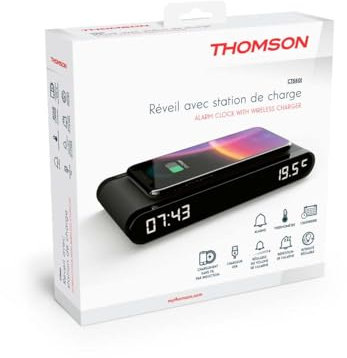 Réveil station de charge - THOMSON - Noir - Induction 15W, Température, Port USB-C, Alim. 230V