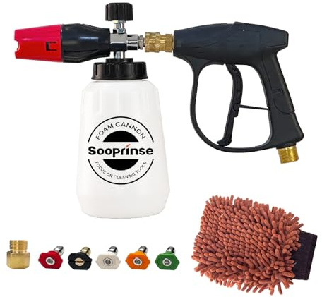 Sooprinse Foam Cannon Kit with Pressure Washer Short Gun, 1 L Snow Foam Lance with 1/4 Inch Quick Connector, Foam Blaster with Pressure Washer Gun,4000 PSI, Black