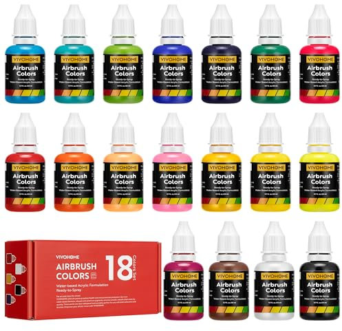 VIVOHOME Set de 18 couleurs pour aérographe, peintures acryliques pour aérographe prêtes à être pulvérisées (pas besoin de diluant)
