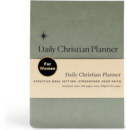 Christlicher Tagesplaner & Zielsetzer (grünes PU-Leder, gebundenes Buch) – Glaubensplaner und tägliche Andachten, Zielsetzung, Gebetstagebuch, Bibeljournal, christliches Geschenk für Männer und Frauen