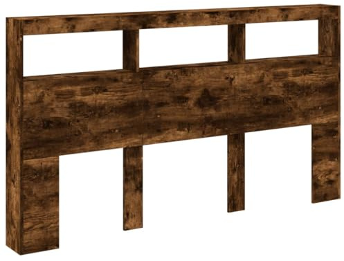 vidaXL Kopfteil mit LED-Beleuchtung und Aufbewahrungsbox in Raucheiche 180x17x102 cm