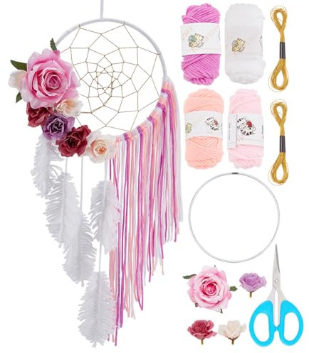 INFUNIY Traumfänger Mit Rosenmotiv, DIY-Traumfänger-Set, Großer Traumfänger, Basteln Sie Ihren Eigenen Traumfänger, Paket Mit Anleitung Für Heimdekoration, Wandbehang, Hochzeits- Und Geburtstagsgesche