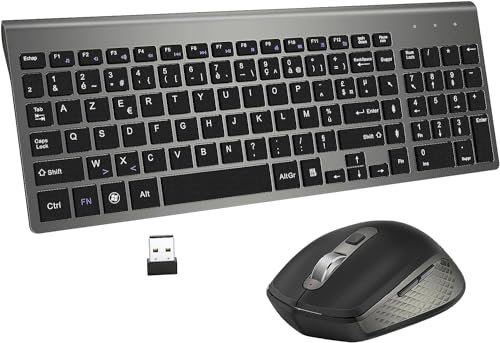 Clavier Souris sans Fil - AZERTY Silent USB Compact Clavier de Souris Pleine Taille Ergonomique pour PC/Ordinateur/Laptop/TV/Windows (Noir, M)