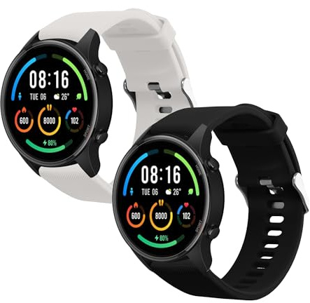 kwmobile Straps Compatible with Xiaomi Mi Watch/Mi Watch Color Sport Straps - 2x Replacement Silicone Watch Bands - Smartwatch or Fitness Tracker - Black/White