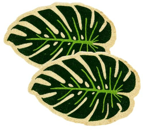 natürliche Fußmatte Kokos - Kokosmatte 40x60cm 2er Set Monstera - rutschfeste Schmutzfangmatte - Fussmatte außen - Türmatte Außenbereich überdacht