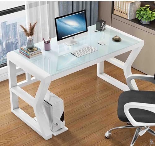 Escritorio de cristal para computadora, estación de trabajo de oficina en casa, mesa de 47.2 pulgadas, moderna mesa templada para estudio, juegos y comedor
