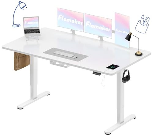 Flamaker Höhenverstellbarer Schreibtisch 160x80 cm,25MM Ganze Tischplatte mit Bürstenloser Motor,Stabiler Ergonomischer Steh Schreibtisch elektrisch höhenverstellbar mit Kabel Management Tray