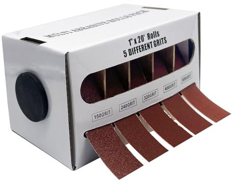 AutKerige Multi-Schleifrollen-Set, 5 verschiedene Körnungen: Körnung 150, 240, 320, 400, 600, 2,5 x 50,8 cm Rollen (6 m), Schleifpapier-Sortiment für Metall, Automobil, Möbel, Holz