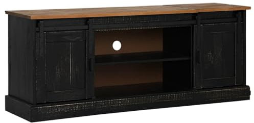 vidaXL TV-Schrank Halden 2 Schiebetüren Schwarz 150x40x60cm Massivholz, TV-Ständer, TV-Lowboard, TV-Tisch, TV-Sideboard, TV-Möbel, Fernsehschrank