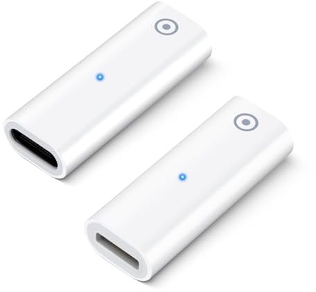 BORLTER CLAMP Charger Adapter for A-pple Pencil 1st Generation 2Pcs, USB-C Female to Ligntning Female Charger Adapter with Blue Indicator, Compatible with USB C Male Cable