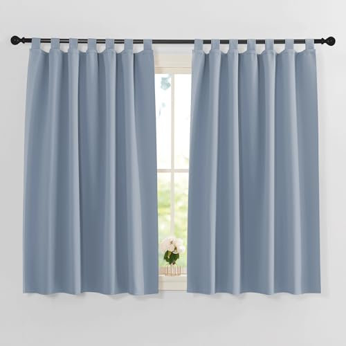 PONY DANCE Schlaufenschal 2er Set Blickdichte Fenstergardinen Küche Vorhang Hitzeschutz mit Schlaufen Verdunklungsvorhänge Kinderzimmer Curtains H 145 x B 140 cm, Spa-blau