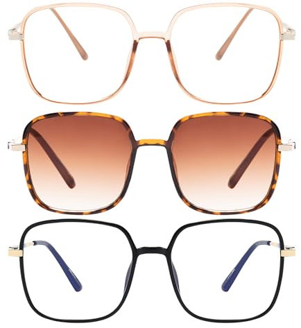 EYEGLSMST 3er-Pack Übergroße Lesebrillen 2,5 für Damen mit Lesesonnenbrille, Große Quadratische Blaulichtfilter Computerleser, Gross UV400 Getönte Sonnen-Leser