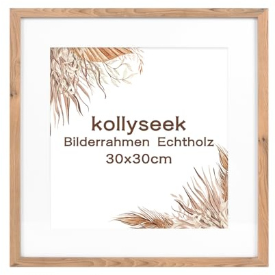 kollyseek Bilderrahmen 30x30cm Echtholz mit Passepartout Kiefer Holz Rahmen mit Acrylglas Fotorahmen holz zimmer deko Holzmaserung