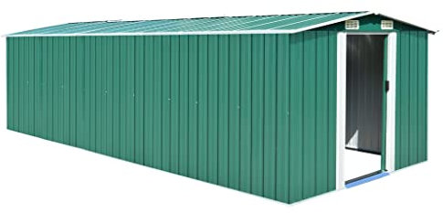 Emmtore Gerätehaus Metall Geräteschuppen Schuppen Gartenhaus Gartenschuppen Lagerschuppen Werkzeugschuppen Gartenaufbewahrung,Grün,257 x 580 x 181 cm