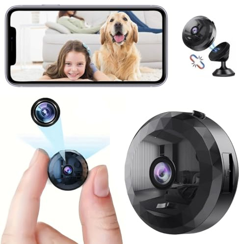DVONE Mini Camara, 1080P HD Mini WiFi Oculta Cámara para Ver En El Movil, con Audio y Vídeo, con Batería de Larga Duración, para Exteriores/Interiores