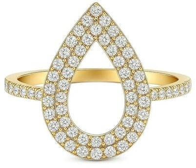 Whoiy Anello da donna in oro vero con diamante, a forma di goccia in oro bianco, 13 (16,9), metallo prezioso Gemma, Diamante