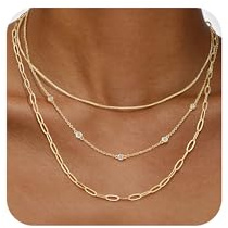 TINGN 3 Stück Kette Gold Farbe Damen 14K Vergoldet Layered Choker Halskette Zarte Dünnes Goldkette Set mit Zirkonia Gliedern Büroklammern Trendiges Geschenk für Frauen